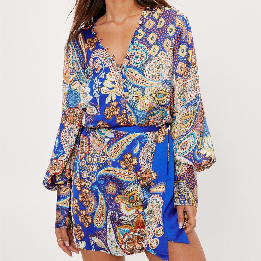 Paisley print blue mini dress